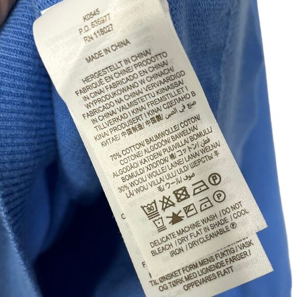 Boden Sweater Lara Frill Henley Ruffle Blue Women's Sz 8  Wool Cotton Blend - Picture 7 of 7